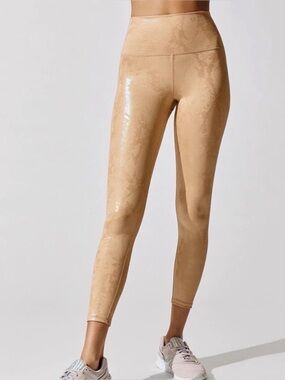 Carbon38 Metallic Snake High Rise 7/8 Leggings Size XXS NWT $98 Tan Beige
